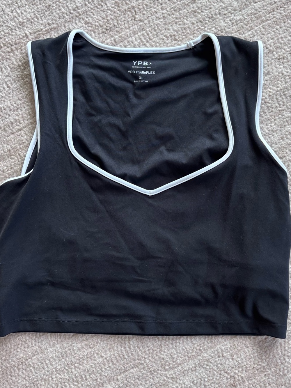 YPB Black Crop Tank with White Trim - Women's Athletic Top